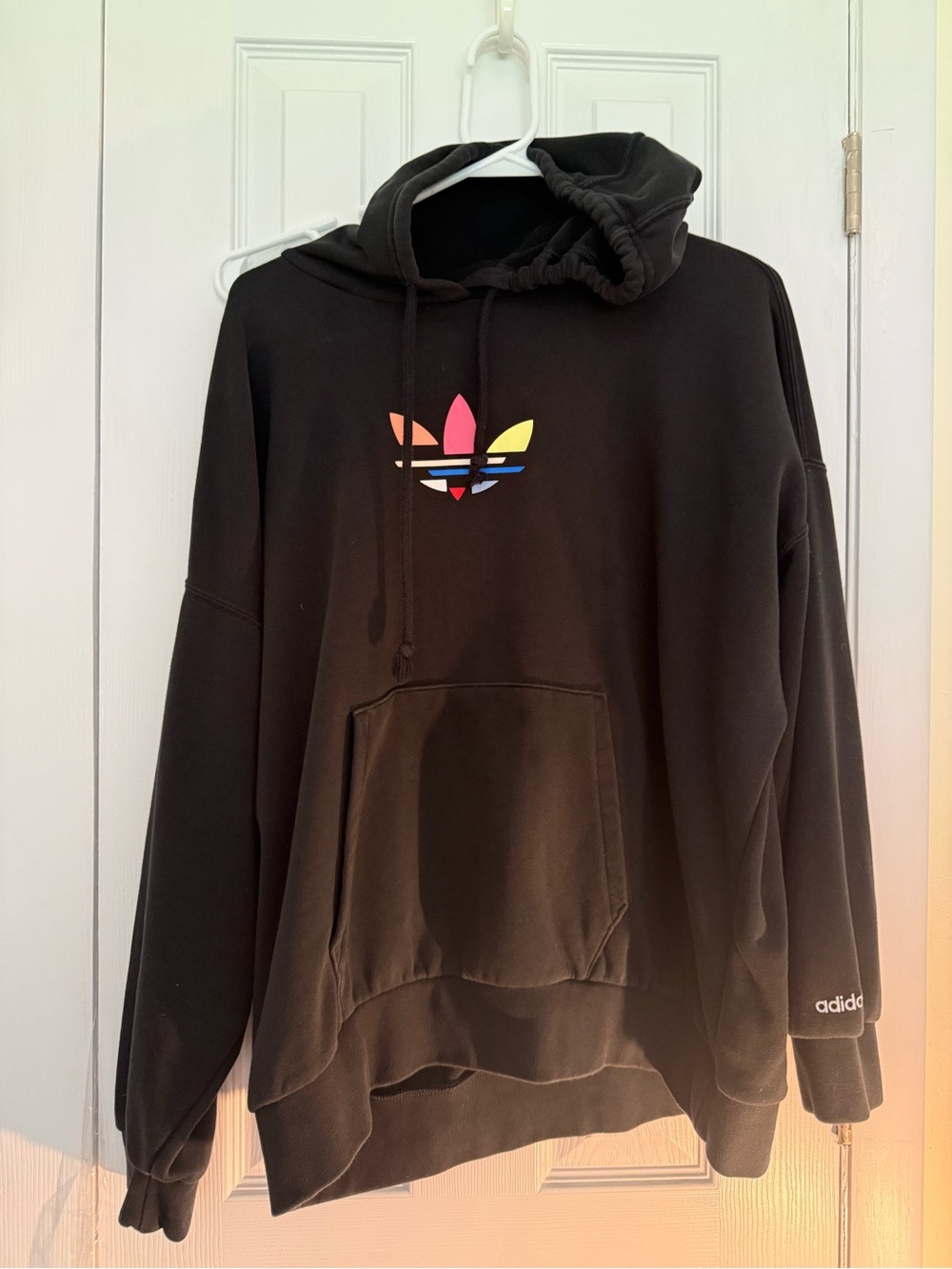 adidas Black Crewneck Hoodie with Multicolor Trefoil